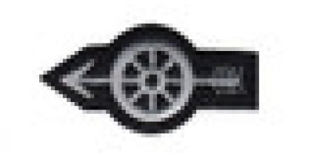 LAPD MOTOR UNIT WHEEL WITH ARROW - SILVER - 2-1/4" X 1 1/8".