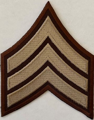 SERGEANT (SGT) CHEVRONS - BEIGE on BROWN - SOLD in PAIRS.