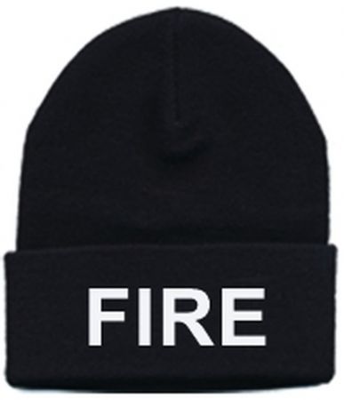 Script Text Fire Hat Dave's Uniforms, LLC - FIRE KNIT HAT - WHITE