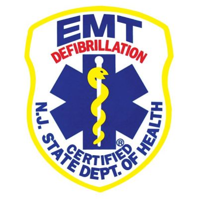NEW JERSEY EMT DEFIBRILLATION CERTIFIED WINDOW STICKER - PEEL & STICK.