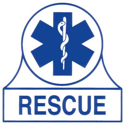 STAR OF LIFE WITH RESCUE WORDING, INSIDE WINDOW STICKER - PEEL & STICK.
