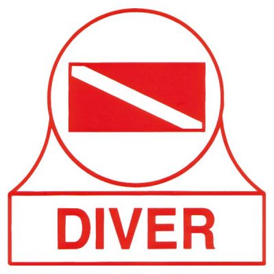SCUBA DIVER FLAG AND DIVER WORDING, WINDOW STICKER - PEEL & STICK.