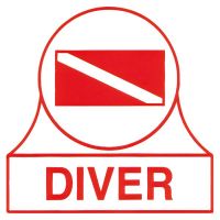 SCUBA DIVER FLAG AND DIVER WORDING, WINDOW STICKER - PEEL & STICK.