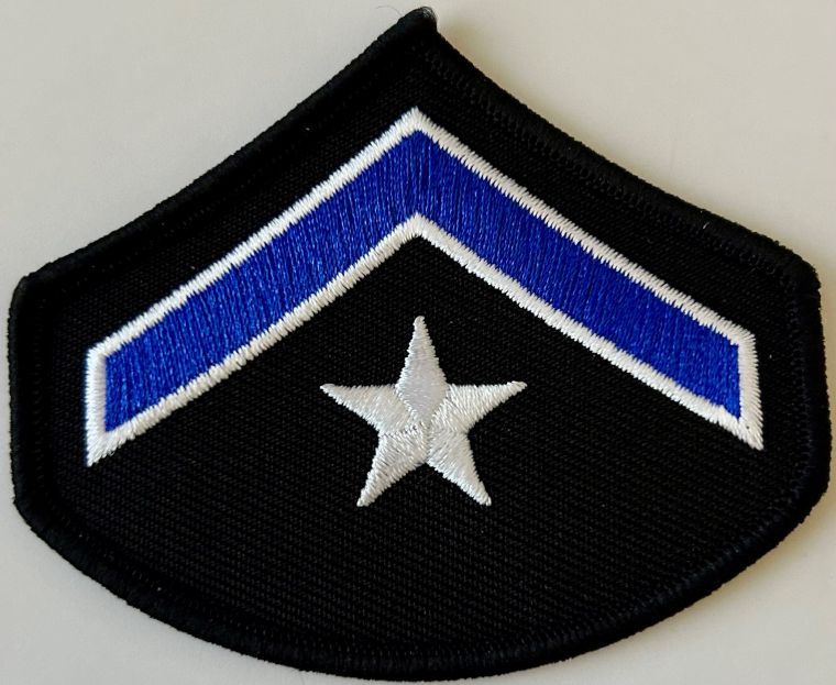 MASTER OFFICER CHEVRON ROYAL BLUE TRIMMED BY WHITE on BLACK SOLD in PAIRS, SEW ON.