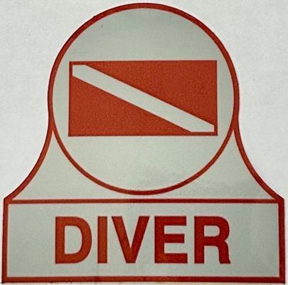 SCUBA DIVER FLAG AND DIVER WORDING, INSIDE WINDOW STICKER - PEEL & STICK.