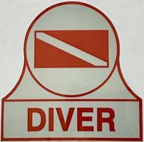SCUBA DIVER FLAG AND DIVER WORDING, INSIDE WINDOW STICKER - PEEL & STICK.