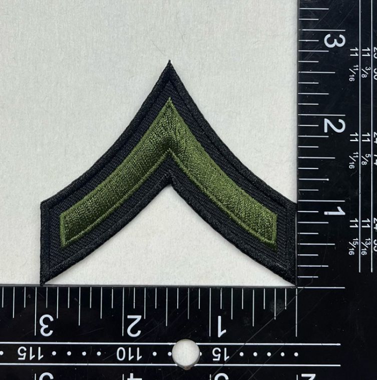 PRIVATE CHEVRONS OD GREEN ON BLACK with BLACK TRIM, SOLD IN PAIRS - SEW ON.