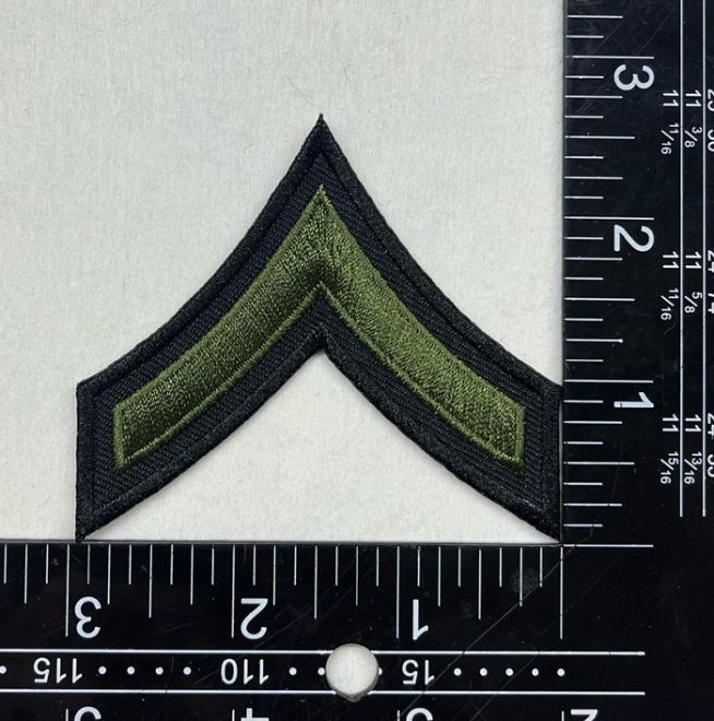 PRIVATE CHEVRONS OD GREEN ON BLACK with BLACK TRIM, SOLD IN PAIRS - SEW ON.